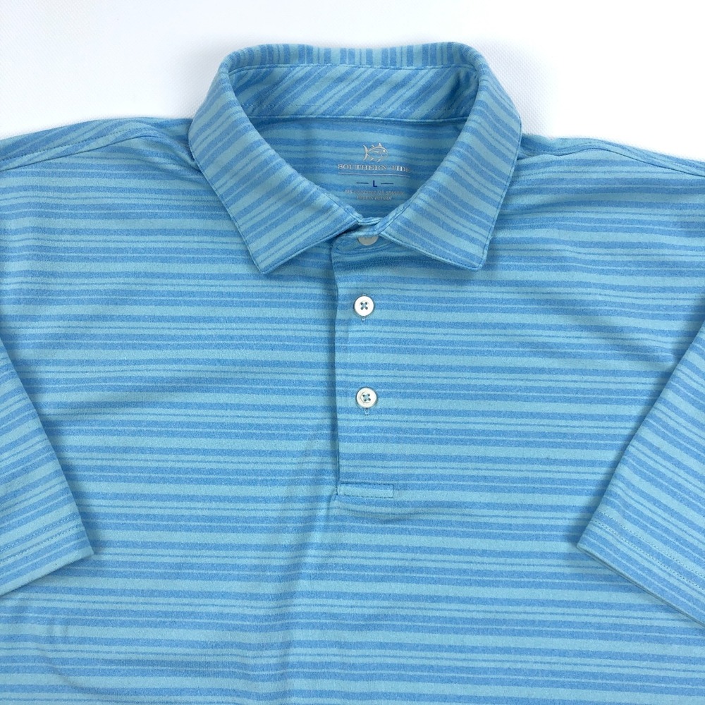 Southern Tide Polo Shirt Men Large Ryder Heather Bombay Striped Blue Jersey Knit